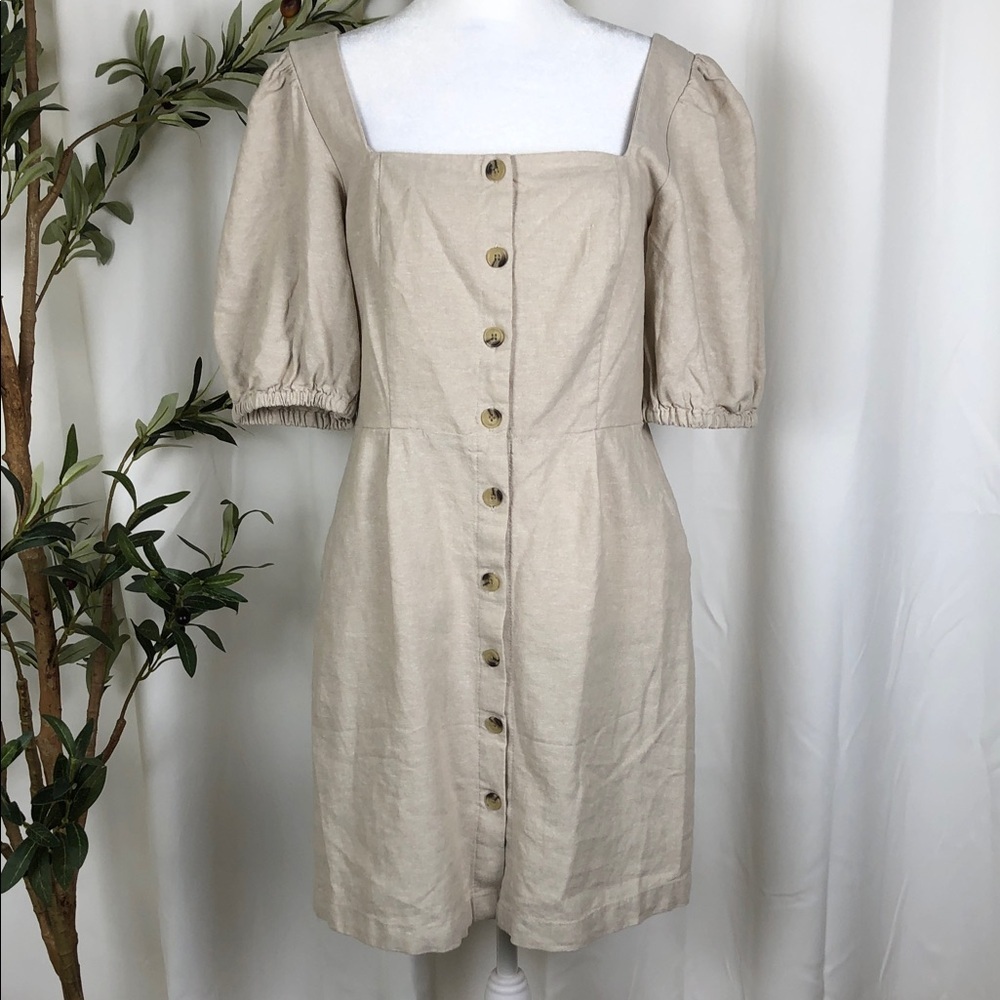 NWT Old Navy Square-Neck Button Linen Blend Mini Dress with Pockets Sz M (DJ4)